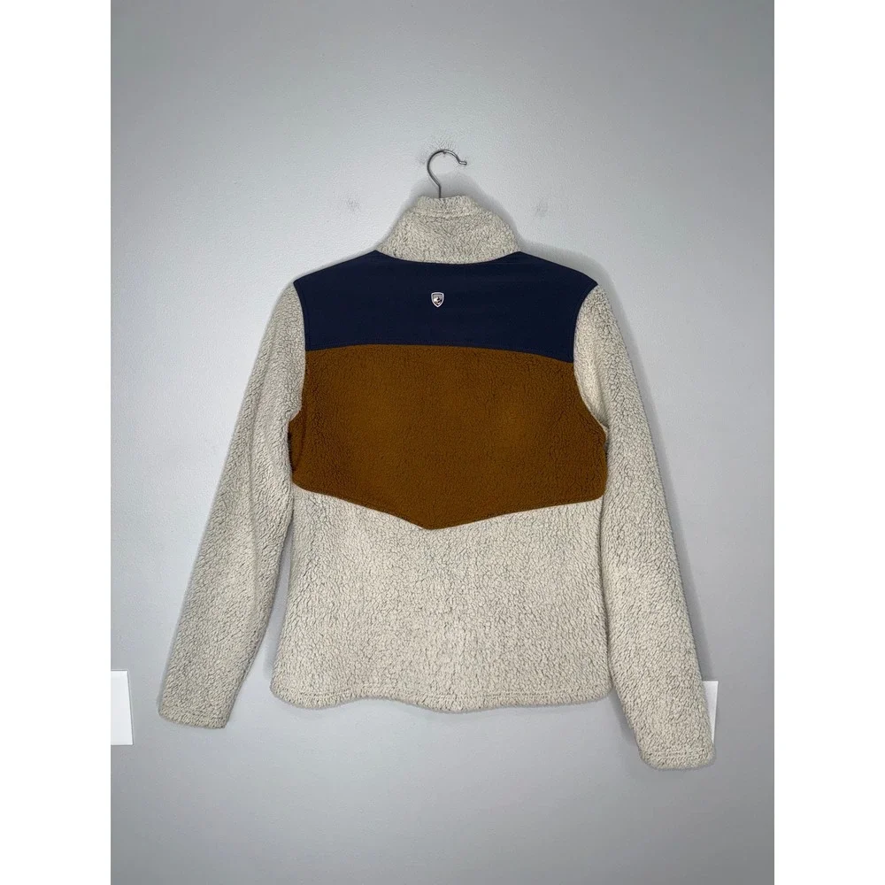 Kuhl Fleece Pullover Women Small Cream Brown‎ Excellent Quarter Zip Colorblock